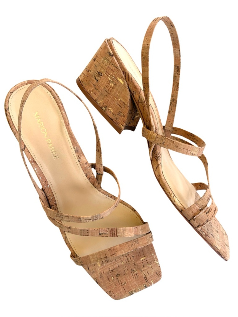 NWOT Marion Parke Mitzi Slingback Heel Sandals Gold Speckled Cork Size 11 $550